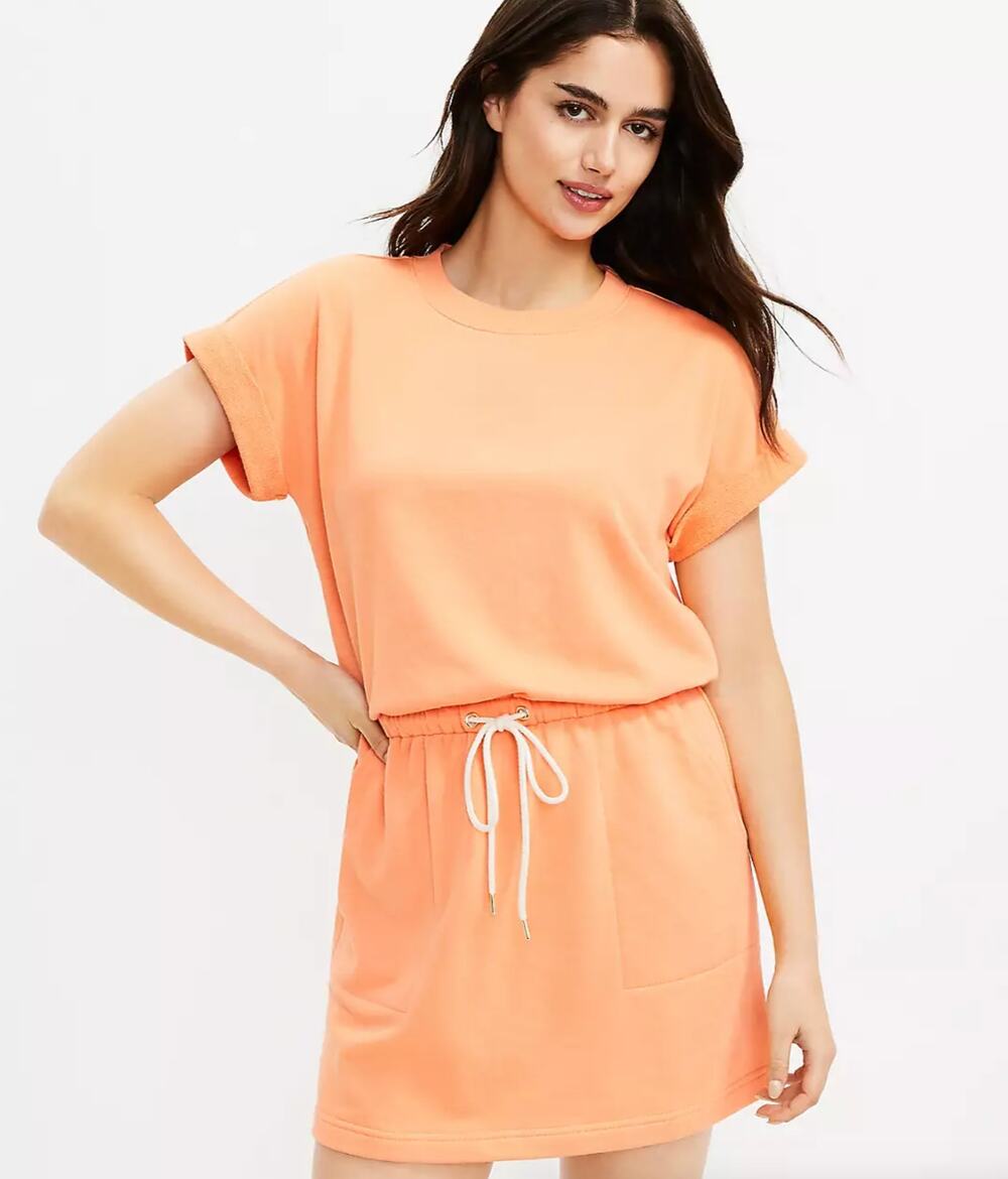 Lou & Grey Cozy Cotton Terry Pocket Dress M Peach Orange Coastal Travel Lounge